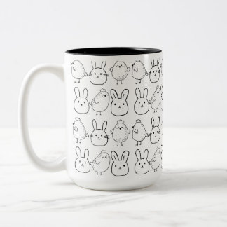 CHARMING BUNNIES AND CHICKS ILLUSTRATION   ZWEIFARBIGE TASSE