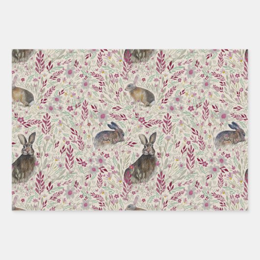 Charming Bunnies Meadow Blume Decoupage Geschenkpapier Set (Vorderseite)