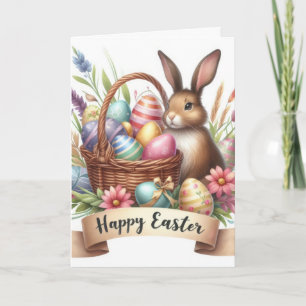 Charming Bunny Basket Illustration Oster Feiertagskarte