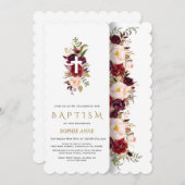 Charming Burgundy Blush Blume Goldtaufe Einladung (Vorne/Hinten)