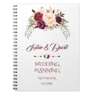 Charming Burgundy Marsala Floral Wedding Planner Notizblock