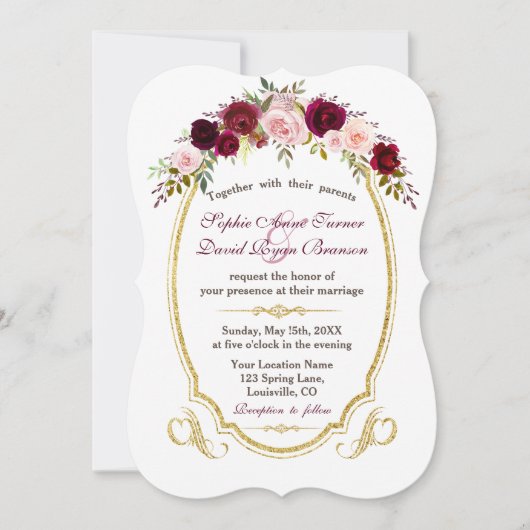 Charming Burgundy Marsala Hochzeit im Herbst Einladung (Vorderseite)