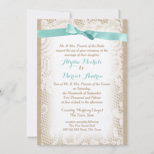Charming Burlap Bows und Lace Einladung (Vorderseite)