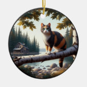 Charming Calico Cat Rustic Scene Keramik Ornament (Vorne)