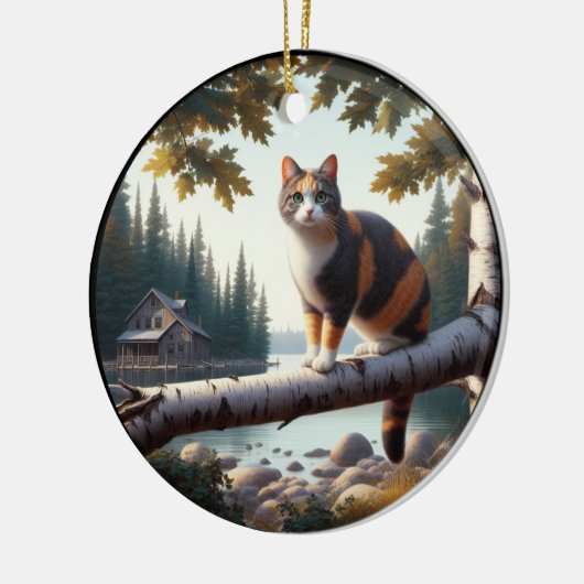 Charming Calico Cat Rustic Scene  Keramik Ornament (Links)