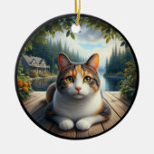 Charming Calico Cat Rustic Scene  Keramik Ornament (Vorne)