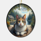 Charming Calico Cat Rustic Scene  Keramik Ornament (Links)