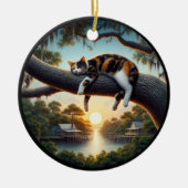 Charming Calico Cat Rustic Scene  Keramik Ornament (Vorne)