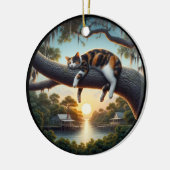 Charming Calico Cat Rustic Scene  Keramik Ornament (Links)