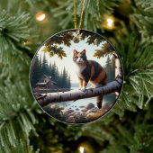 Charming Calico Cat Rustic Scene  Keramik Ornament