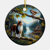 Charming Calico Cat Rustic Scene  Keramik Ornament (Vorne)