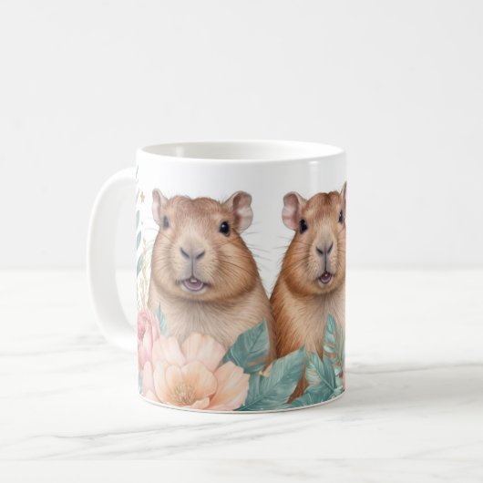 Charming Capybara Trio und Floral Bliss Kaffeetasse (Vorderseite Links)