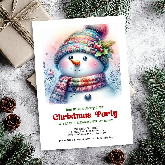 Charming cartoon snowman holiday invite digital einladung