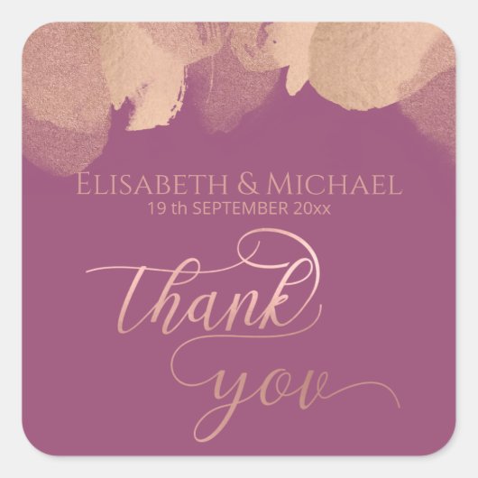 Charming Cassis Rose Gold Aquarellkalligrafie Quadratischer Aufkleber (Vorderseite)