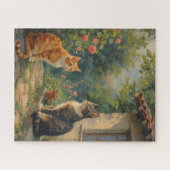 Charming Cat Garden Scene Puzzle (Horizontal)