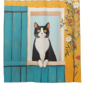 Charming Cat im Fenster Duschvorhang (Vorderseite)
