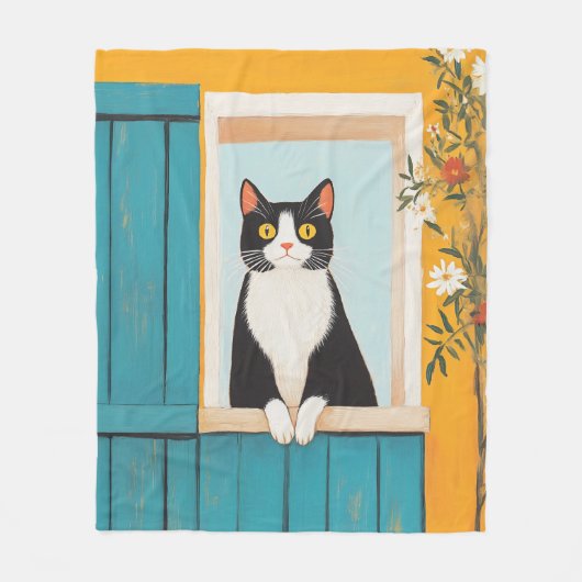 Charming Cat im Fenster Fleecedecke (Vorderseite)