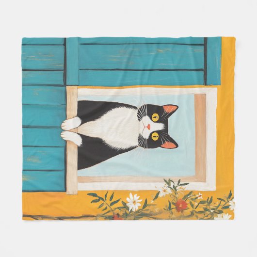 Charming Cat im Fenster Fleecedecke (Vorderseite (Horizontal))