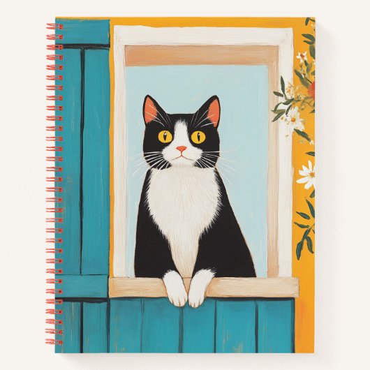 Charming Cat im Fenster Notizblock (Vorderseite)