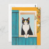 Charming Cat im Fenster Postkarte (Vorne/Hinten)