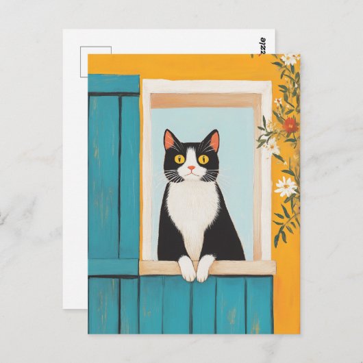 Charming Cat im Fenster Postkarte (Vorne/Hinten)