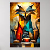 Charming Cat - Kubistischer Philosoph mit Kaffee Poster (Vorne)