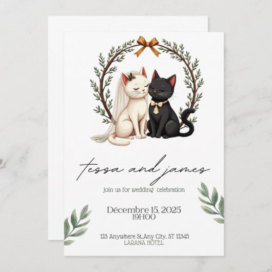Charming Cat Paar Wedding Einladung (Vorne/Hinten)