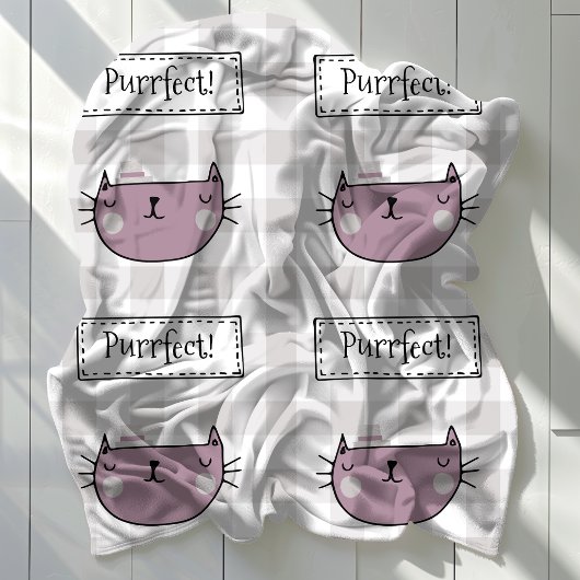 Charming Cat Purfect Gingham Pattern Fleecedecke