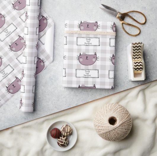 Charming Cat Purrfect Gingham Geschenkpapier (Kunsthandwerk)