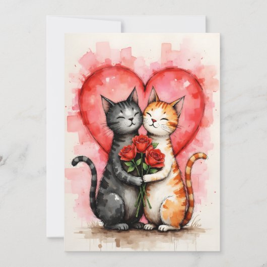 Charming Cats Valentine Hearts and Red Roses Karte (Vorderseite)