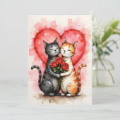 Charming Cats Valentine Hearts and Red Roses Karte (Stehend Vorderseite)