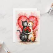 Charming Cats Valentine Hearts and Red Roses Karte (Vorderseite/Rückseite Beispiel)