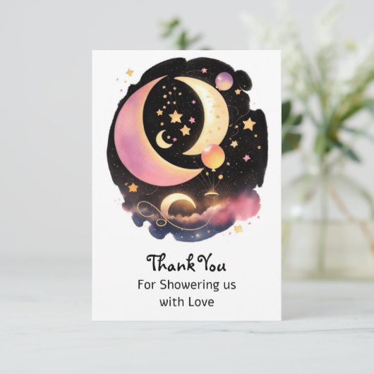 Charming Celestial Baby Girl Baby Dusche Dankeskarte (Stehend Vorderseite)