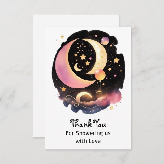 Charming Celestial Baby Girl Baby Dusche Dankeskarte (Vorne/Hinten)