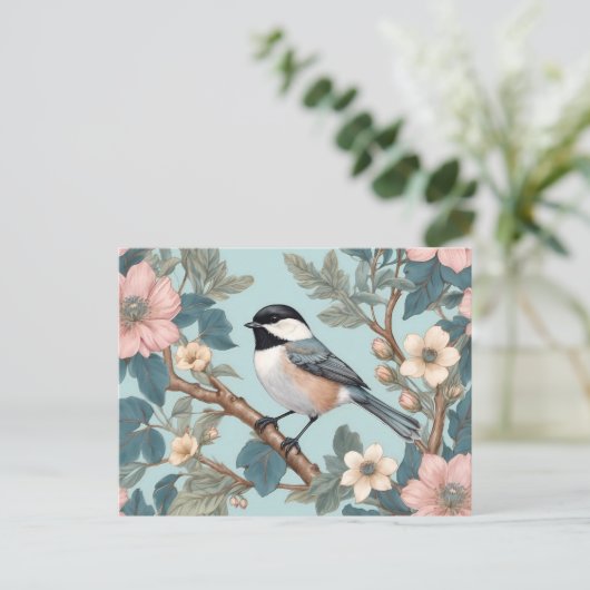 Charming Chickadee Bird Postkarte (Stehend Vorderseite)