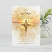 Charming Christian Wildflowers Cross-Shape Baptism Einladung (Stehend Vorderseite)