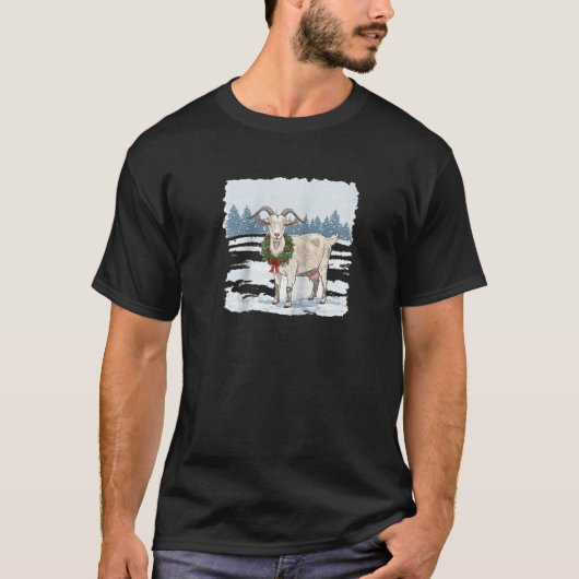 Charming Christmas Goat in Winter Snowfall Scene R T-Shirt (Vorderseite)