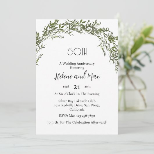 Charming Classic Greenery Wedding Anniversary  Einladung (Stehend Vorderseite)