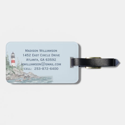 Charming Coastal Lighthouse Rocks Monogram Name Gepäckanhänger (Rückseite horizontal)