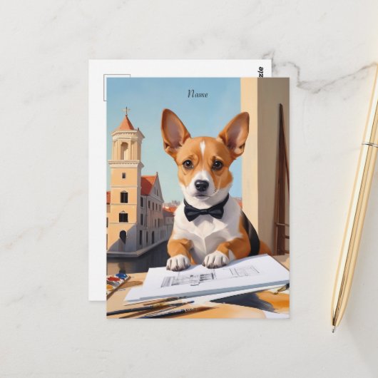 Charming Corgi Architect Dog Lover Postkarte (Vorderseite/Rückseite Beispiel)
