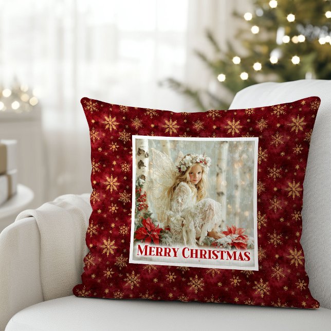 Charming Cozy Angel Red Gold Christmas Pillow Gift Kissen (Charming Cozy Angel Red Gold Christmas Pillow Gift)