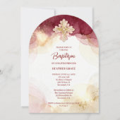Charming Cross Burgundy & Gold Glitter Baptism Einladung (Vorderseite)