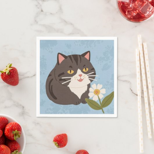 Charming Cute Gray Cat with a Chamomile FLower Serviette (Beispiel)
