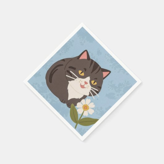 Charming Cute Gray Cat with a Chamomile FLower Serviette (Ecke)