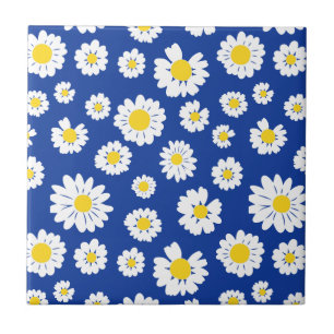 Charming Daisy Blumendesign Blue Background Fliese