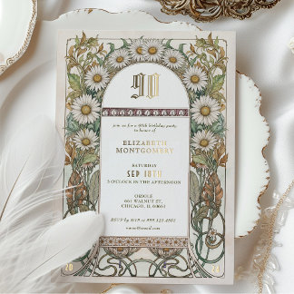 Charming Daisy Floral 90. Foil Geburtstagsparty Folieneinladung