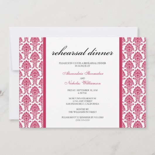 Charming Damask Probe Dinner Einladung (Fuschia) (Vorderseite)