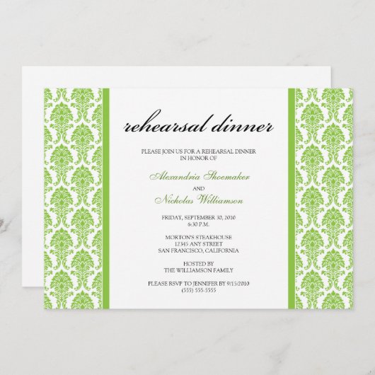 Charming Damask Probe Dinner Einladung (Limon) (Vorne/Hinten)