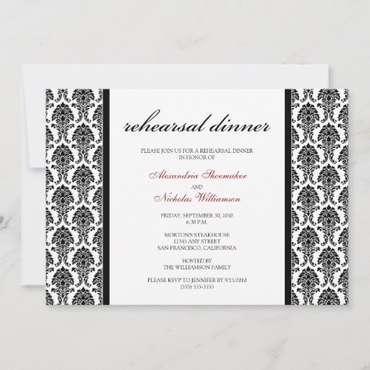 Charming Damask Probe Dinner Einladung (schwarz) (Vorderseite)