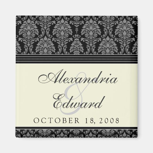 Charming Damask Wedding Favor Magnet: schwarz Magnet (Vorne)